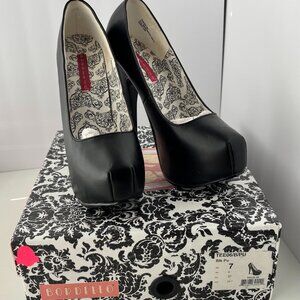 Bordello  Black Vegan Leather High Heels Size 7